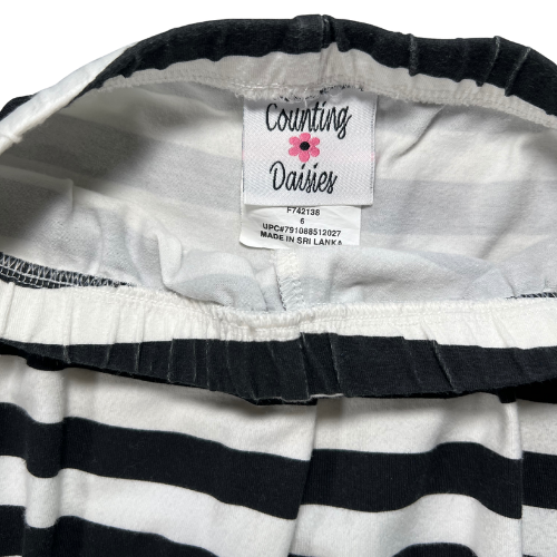Counting Daisies Black, White, and Pink Dress with Black and White Striped Leggings - Size 6