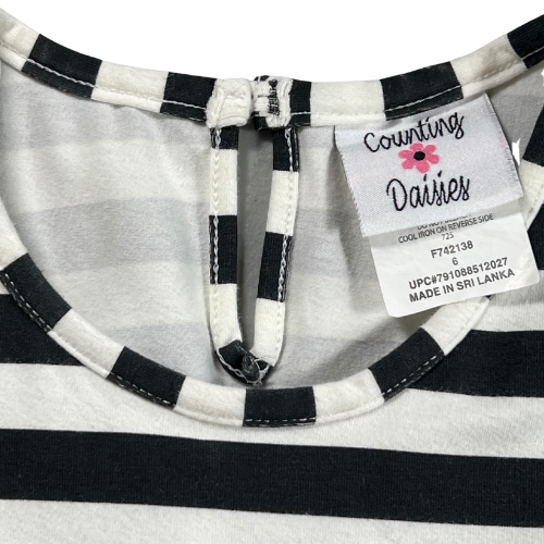Counting Daisies Black, White, and Pink Dress with Black and White Striped Leggings - Size 6