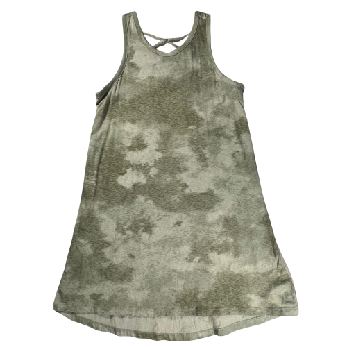 Pre-Owned Old Navy Green Tank Dress in great gently used condition. Front of dress with variegated green color. Our Families Attic.