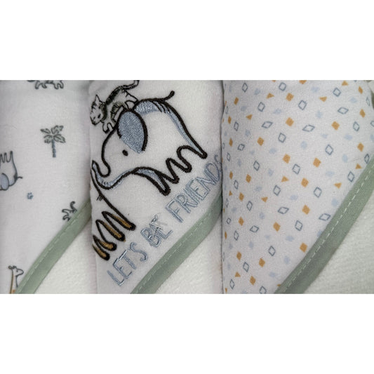 Soft baby hooded towel with pastel design close up