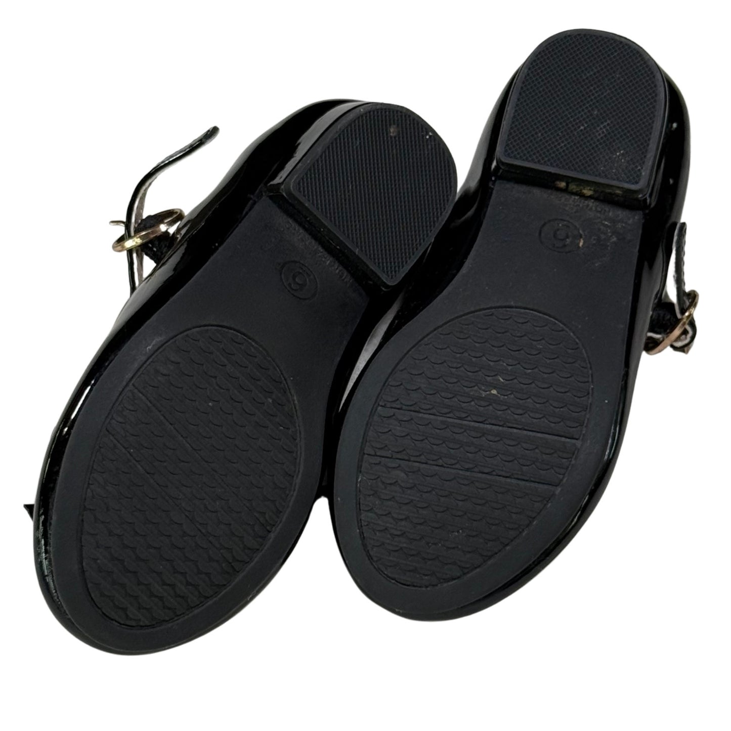 Toddler girl black patent leather Mary Jane flats with bow size 6 bottom of sole