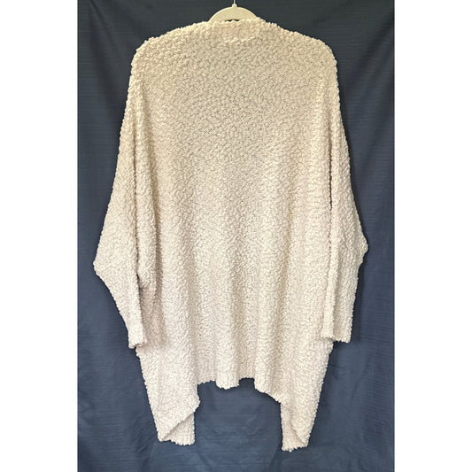 Back view of a cream Umgee women’s medium cardigan with textured knit and long sleeves.