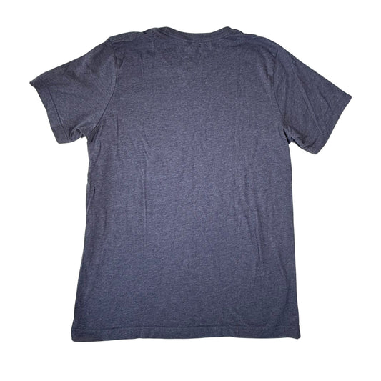 Dark heather blue short sleeve t-shirt back view