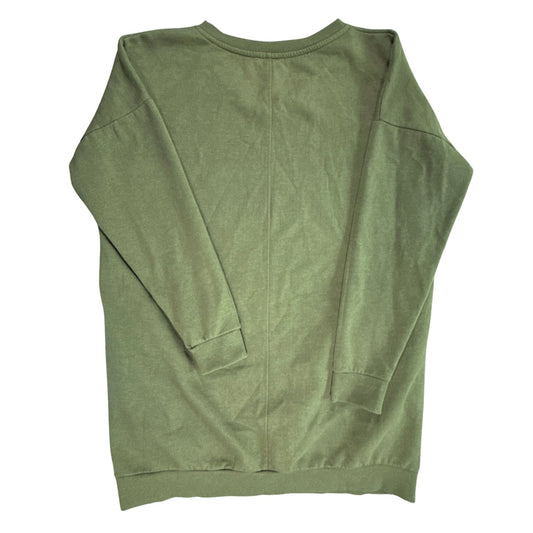 Back of Zenana Outfitters olive green longline sweatshirt with long sleeves