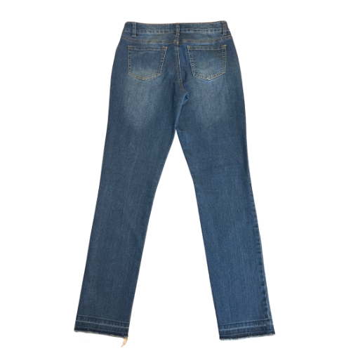 Arizona Jean Company Skinny Stretch Jeans Mid-wash blue denim rips patched style Stretchy fabric Good Used - Our families Attic