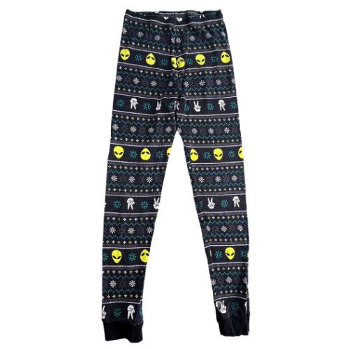 Pre-Owned Joe Boxer Alien Pajama Set Brand: Joe Boxer Size: Big Boy's Size10 Color: Black with yellow alien heads, peace hand sign, and green, yellow, and white digital patterns Features: Long sleeve Elastic waist Material: 100% cotton Condition: Excellent Used - Our Families Attic