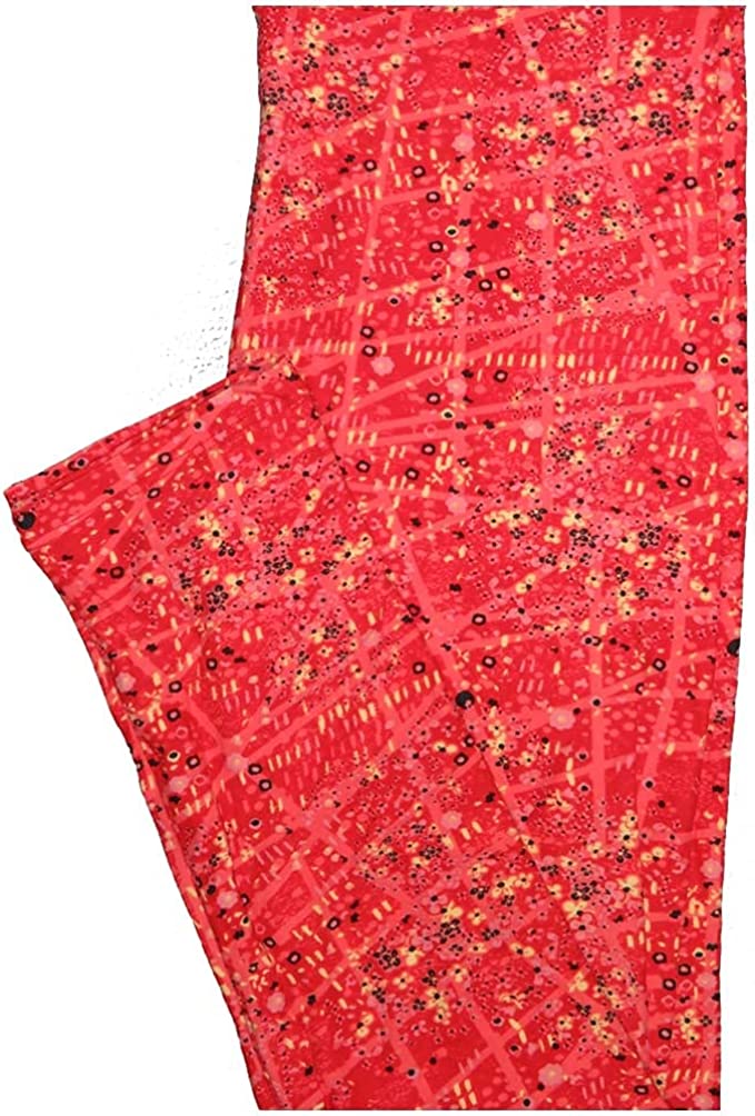 LuLaRoe Buttery Soft Red Yellow Black Geometric Leggings Size: OS (One Size) fits women sizes 2-12 Color: Red with yellow, black, and white geometric designs Features: Buttery soft Yoga waistband Ankle length Material: 92% Polyester, 8% Spandex Condition: Excellent Used - Our Families Attic