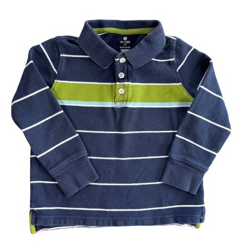 Pre-Owned Old Navy Long Sleeve Collar Striped Shirt Brand: Old Navy Size: Toddler Boys 5T Color: Blue, green, and white stripes Features: Long Sleeve Partial Button-up Collar Material: 100% Cotton Condition: Gently Used - Our Families Attic