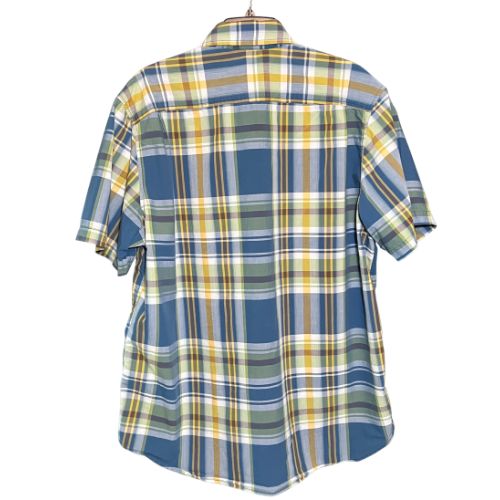 Old Navy Short Sleeve Button-Up Plaid Shirt (Est. Orig. Retail Price $25.00) Size: Men's XL Color: Blue, yellow, and white plaid Features: Collar, button-up, short sleeve Material: 100% Cotton Condition: Gently Used back - Our Families Attic
