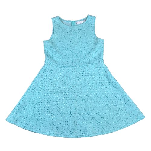 The Children's Place Sleeveless Fleece Turquoise Dress (Est. Orig. Retail Price $45.00) Size: Big Girls XXL 16 Color: Turquoise / Aqua Features: Sleeveless, zipper in back, 2 layers - top layer with cute flower cut-out design Material: 100% Polyester Condition: Gently Used front - Our Families Attic
