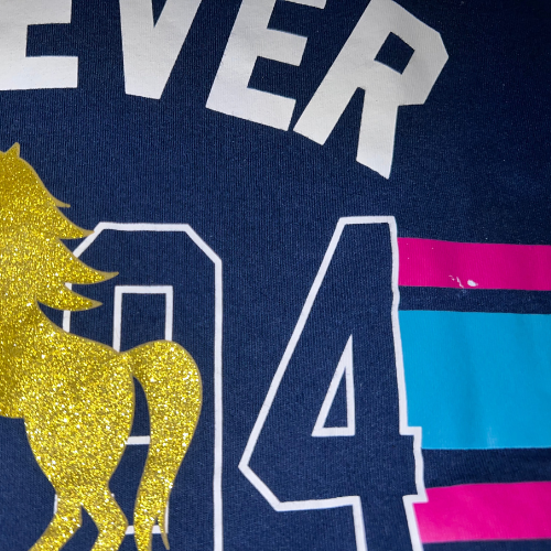 Wonder Nation Blue Magical Unicorn Graphic T-Shirt (Est. Orig. Retail Price $6.48) Size: Girls XL 14-16 Color: Navy Blue, Teal & Dark Pink accent colors Print: "Forever Magical 1994", Gold Glitter unicorn Features: Short sleeve Material: 60% Cotton 40% Polyester Condition: Gently Used, a small spot where the graphic came off glitter graphic imperfection - Our Families Attic