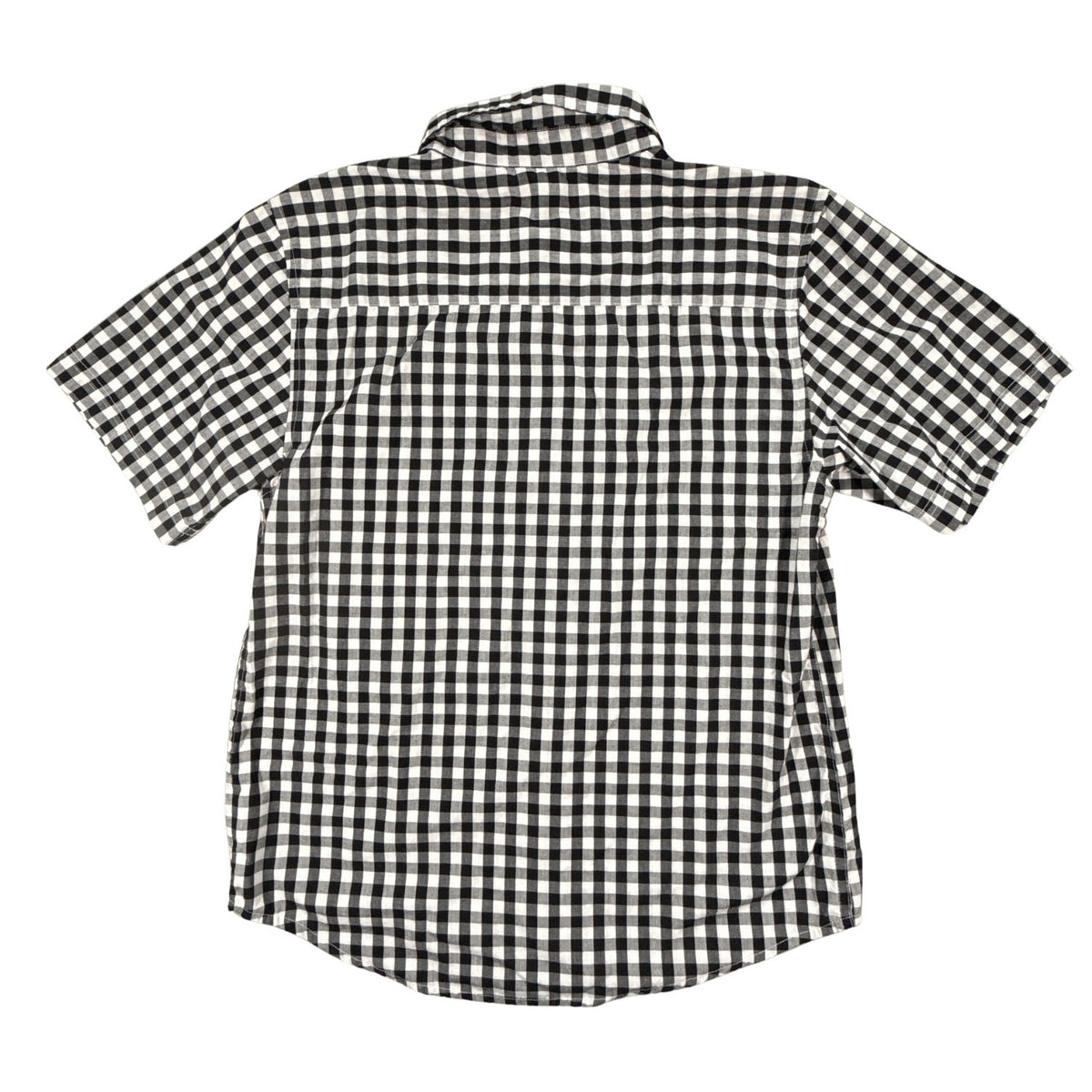 Back view of Wrangler boys XXL size 18 black and white gingham short-sleeve shirt