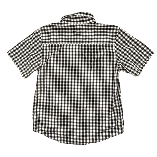 Back view of Wrangler boys XXL size 18 black and white gingham short-sleeve shirt