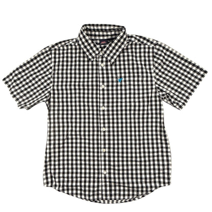 Front view of Wrangler boys XXL size 18 black and white gingham button-down shirt