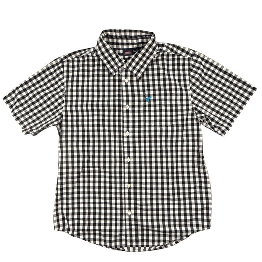 Front view of Wrangler boys XXL size 18 black and white gingham button-down shirt