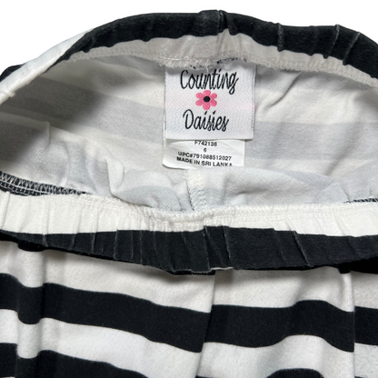 Counting Daisies Black, White, and Pink Dress with Black and White Striped Leggings - Size 6