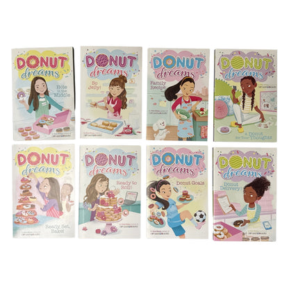 Front covers of Donut Dreams books 1 through 8 by Coco Simon arranged in two rows.