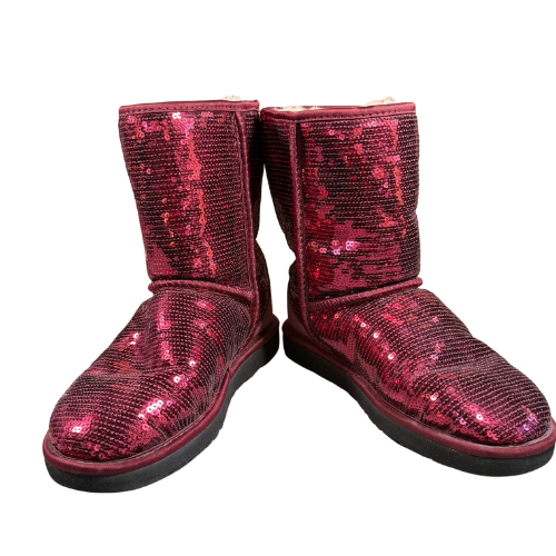 UGG Classic Sparkle Sequin Boots in RBR Red styled for holiday outfit – Limited Edition