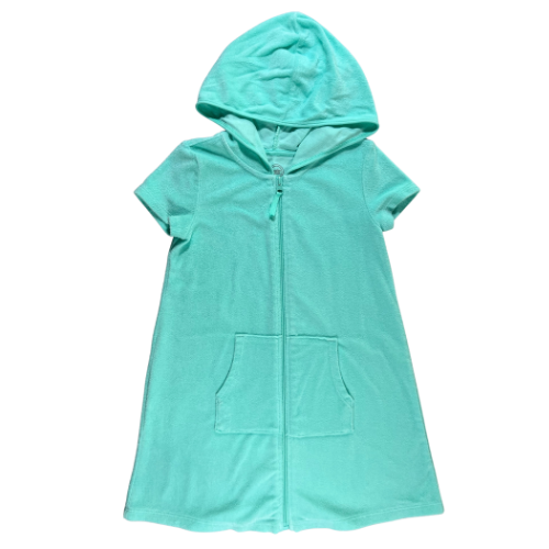 Pre-Owned Terry Cloth Swimsuit Cover-Up with Hood Brand: Wonder Nation Size: Little girl 6-6X Color: Aqua/mint green Features: Terry cloth, zipper, hood, short sleeve, pockets Material: 80% Cotton, 20% Polyester  Condition:  Excellent used. Online thrift store - Our Families Attic