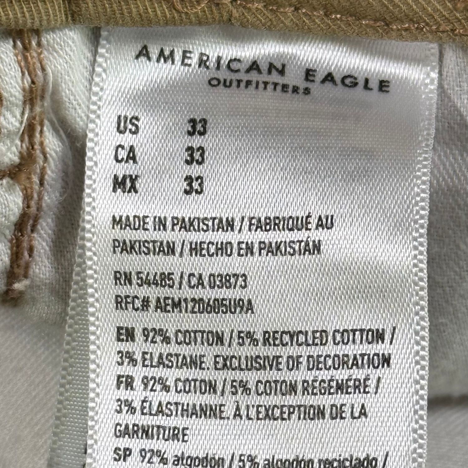 American Eagle Outfitters label on a garment with size and fabric information.