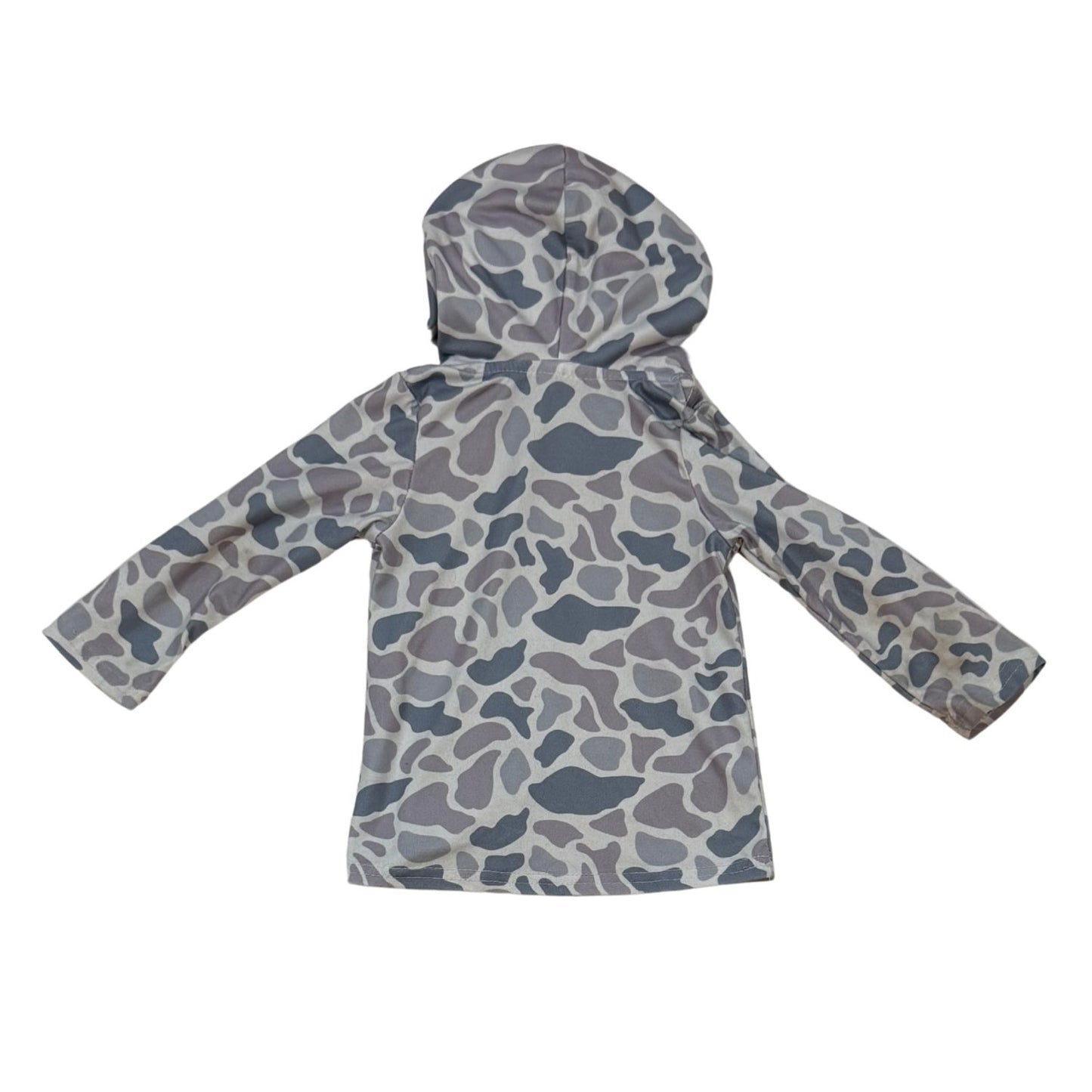 Back of baby boy gray camouflage hooded top size 6-12 months