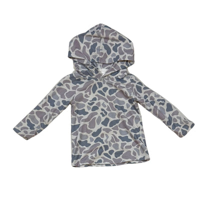 Front of baby boy gray camouflage pullover hoodie size 6-12 months