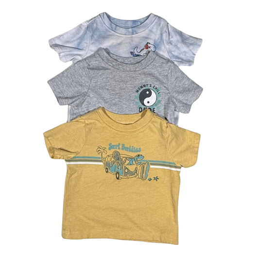 Baby boy 3-6 months t-shirt lot of 3 yellow gray and blue graphic shirts