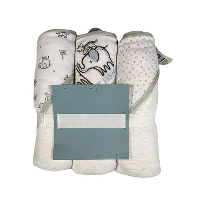 Set of 3 baby hooded towels white with pastel colors in packaging