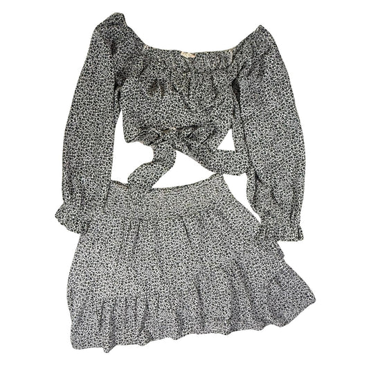 Altar'd State Womens black and white floral 2 piece set crop top and skirt front view