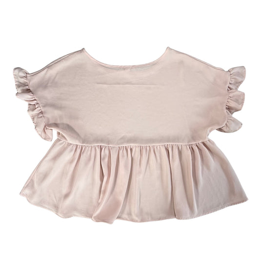 Blush pink tiered blouse with ruffle sleeves and flowy fit