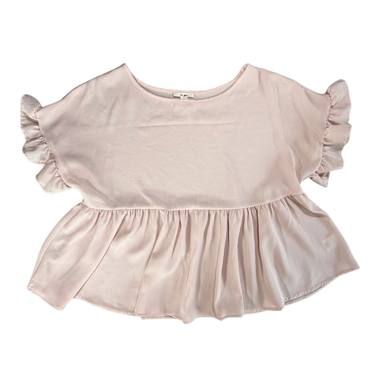 Blush pink tiered blouse with ruffle sleeves and flowy fit