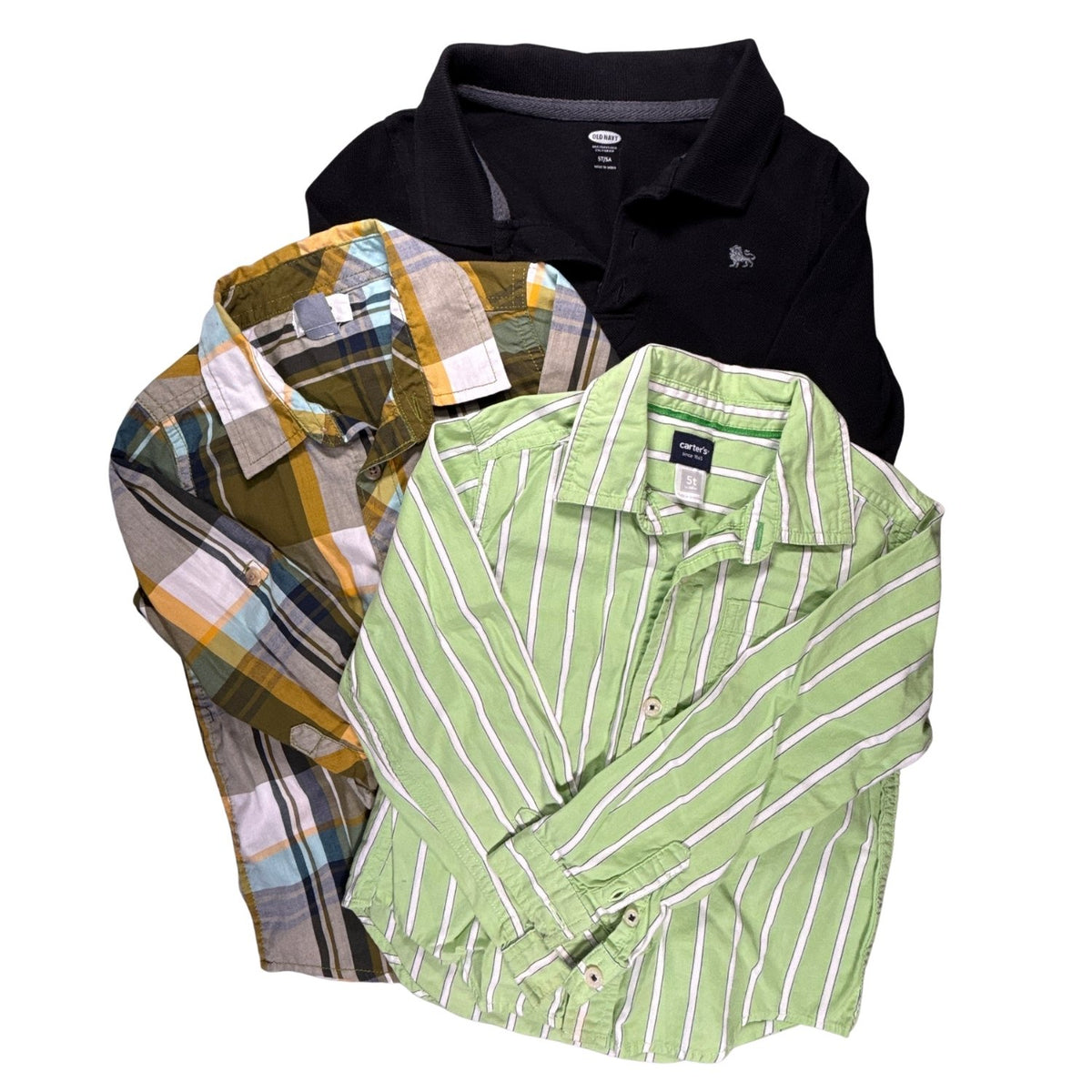 Boys size 5T three-piece long-sleeve collared shirt bundle from Old Navy and Carter’s