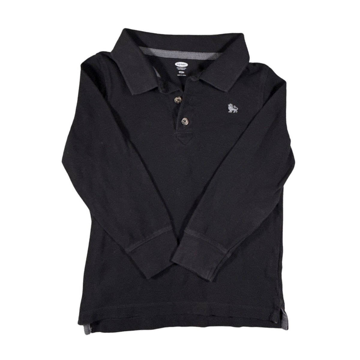 Old Navy boys size 5T black long-sleeve polo shirt with embroidered chest emblem
