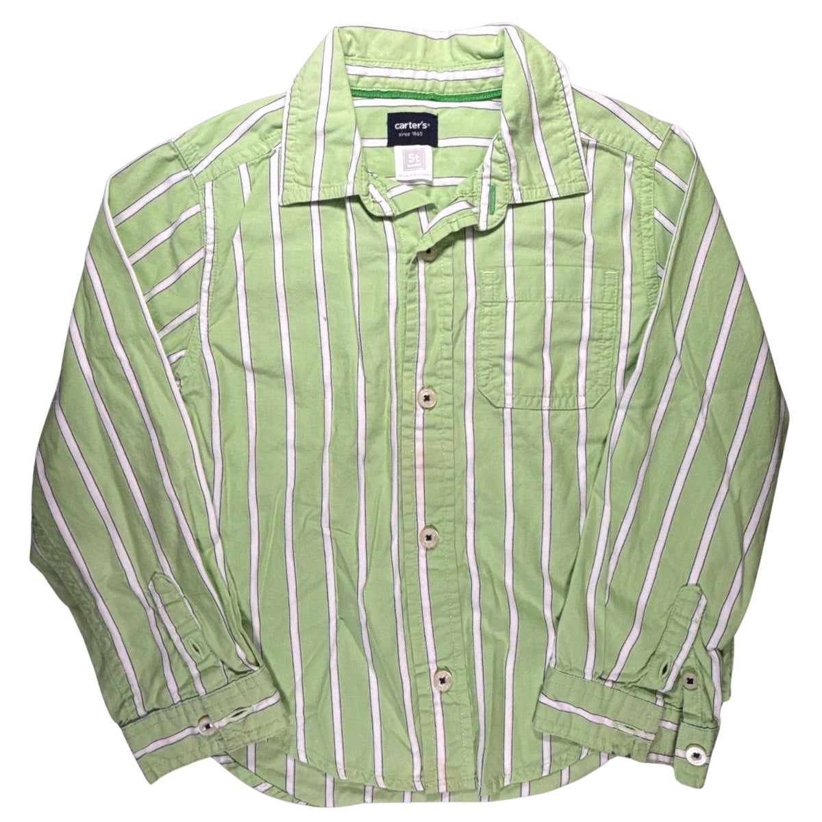 Carter’s boys size 5T light green and white striped long-sleeve button-up shirt