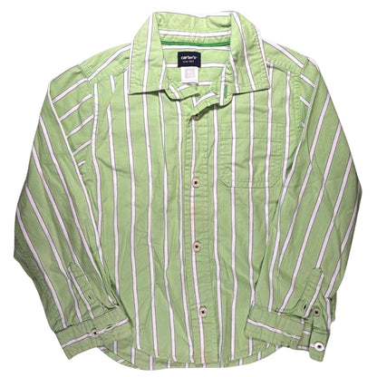 Carter’s boys size 5T light green and white striped long-sleeve button-up shirt