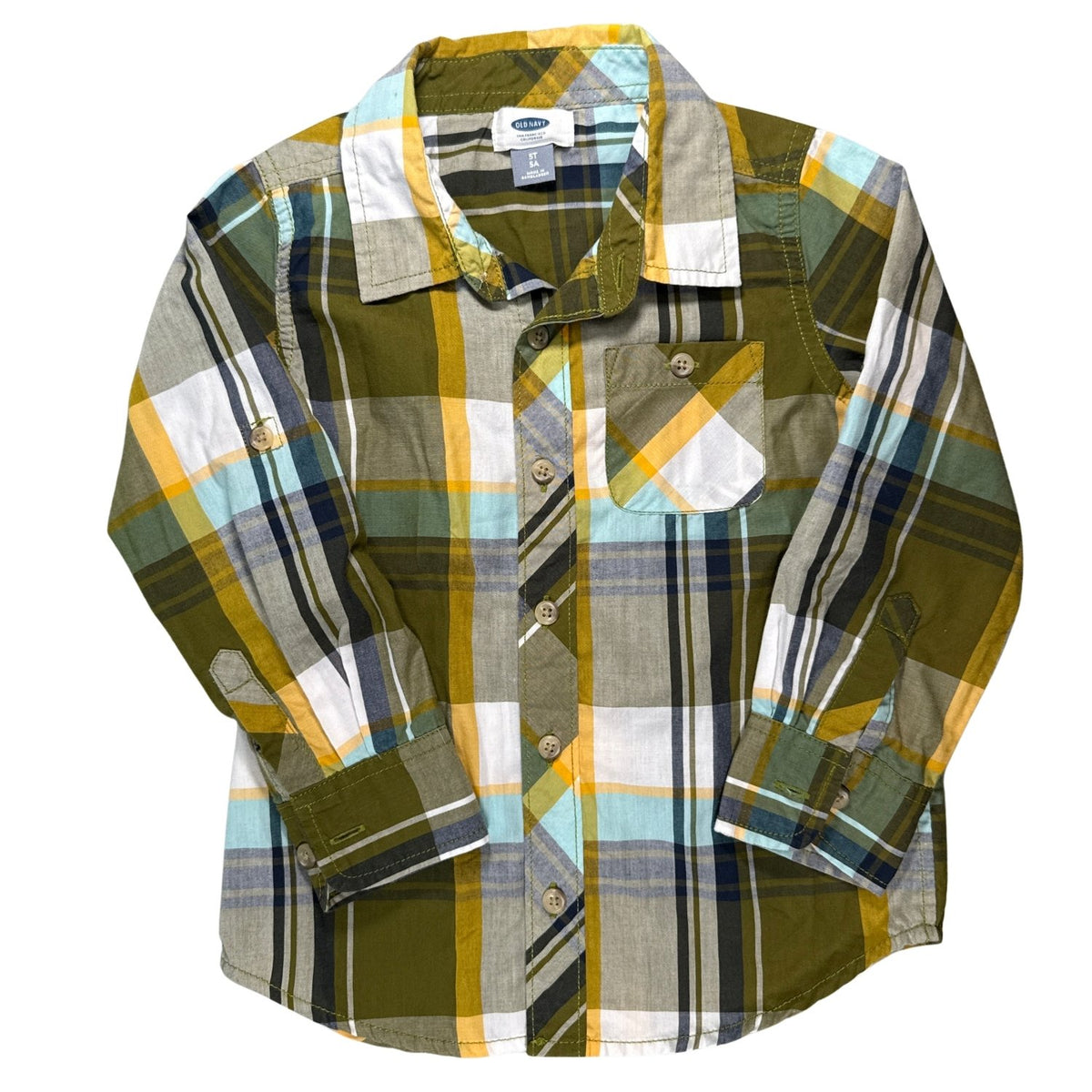 Old Navy boys size 5T multicolored plaid long-sleeve button-up shirt