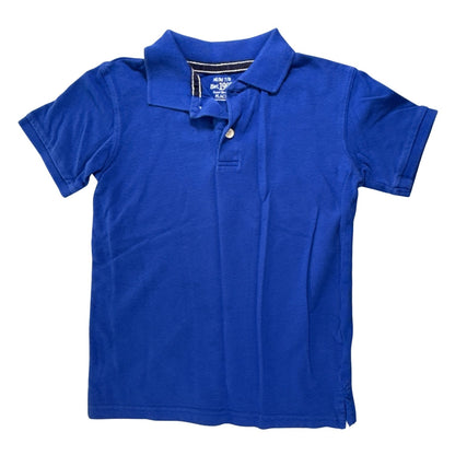 The Children’s Place boys’ M/M 7/8 solid royal blue short-sleeve polo shirt with button placket.