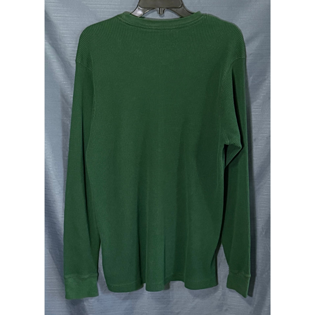 Back view of Cactus men's green XXL long sleeve waffle knit thermal shirt with ribbed cuffs.