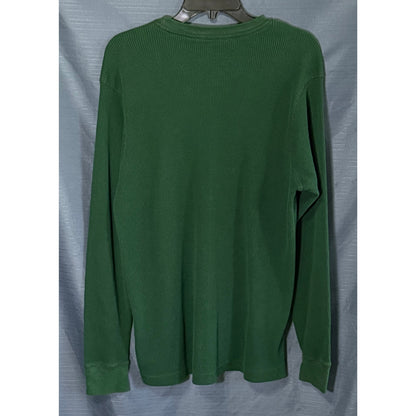 Back view of Cactus men's green XXL long sleeve waffle knit thermal shirt with ribbed cuffs.