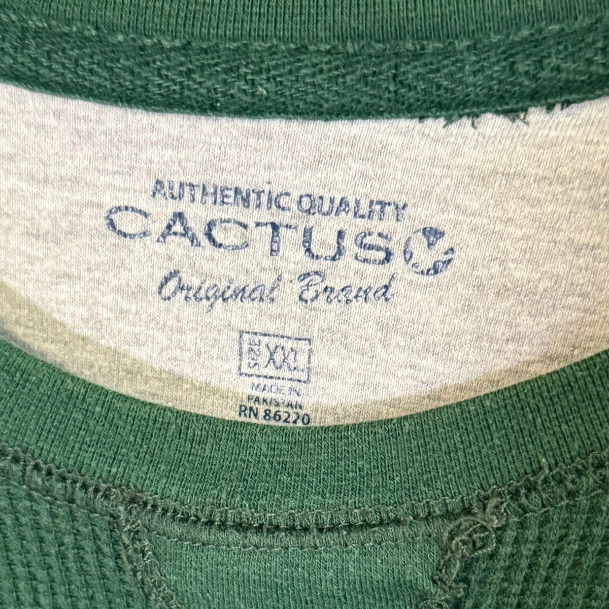 Cactus Authentic Quality men's XXL green waffle knit shirt with printed brand and size label.