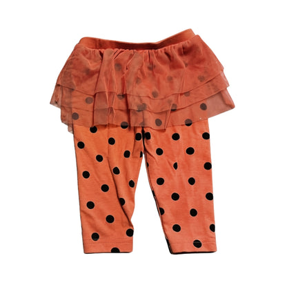 Carter's baby girls orange leggings with black polka dots and attached layered tulle tutu skirt, size 3–6 months.