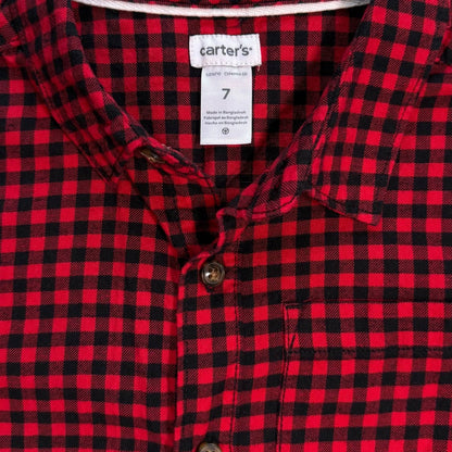 Carter’s boys red and black checkered shirt size 7 brand and size tag