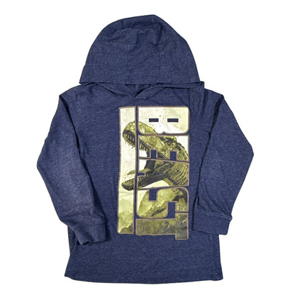 Carter’s Kid boys size 8 blue hooded long sleeve shirt with dinosaur BEAST graphic