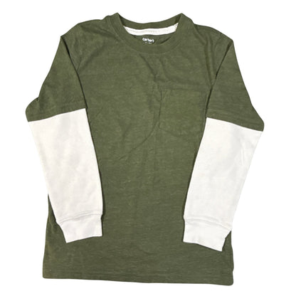 Carter’s Kid boys size 8 green and white faux-layer long sleeve shirt with chest pocket