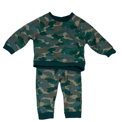 Cat & Jack baby boy green camouflage sweatshirt and sweatpants set size 12 months