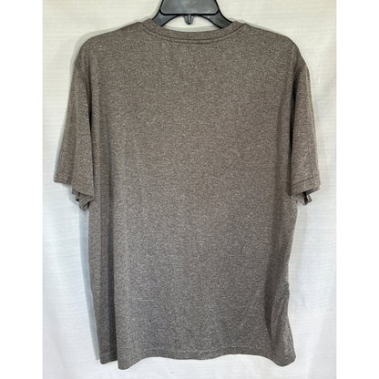 Back view of a heather gray Champion Duo Dry men’s large short-sleeve T-shirt.