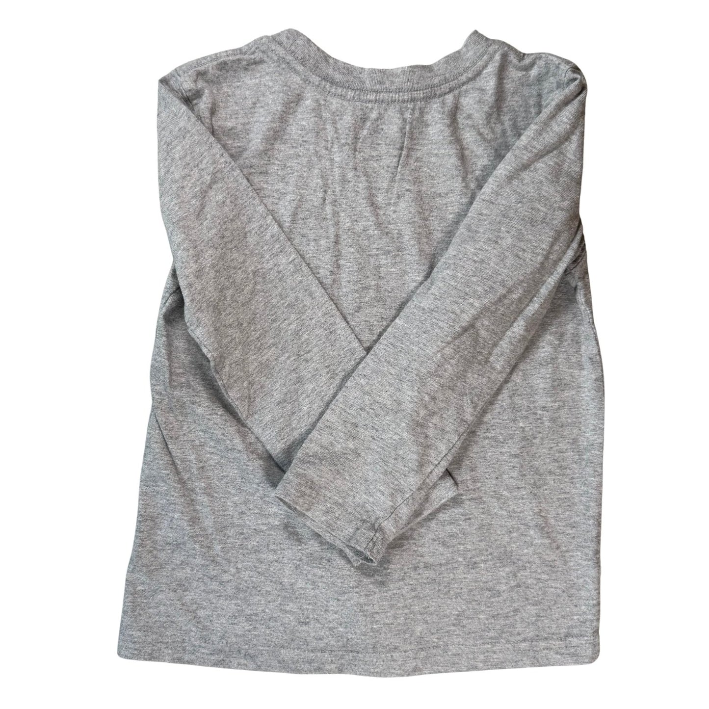 Back view of Cherokee boys size 5T heather gray long sleeve shirt with sleeves crossed