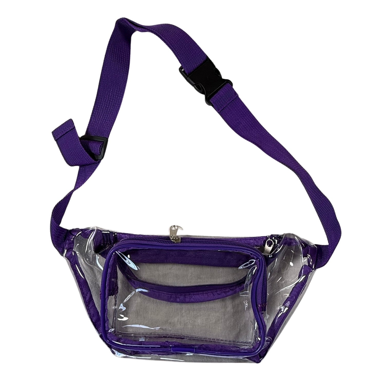 Transparent stadium approved fanny pack purple trim back view