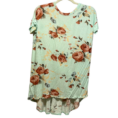 COCO & MAIN women's small mint green floral babydoll tunic top with round neckline and short sleeves.
