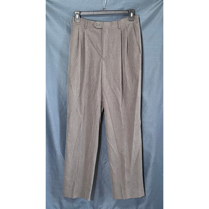 Front view of David Taylor men's gray pleated dress pants size 34x34 with straight legs and side pockets.